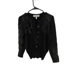 Vintage Jennifer Roberts wool jeweled cardigan 1980s black size 8